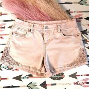 New York & Co Denim and Lace Shorts Mid Rise Women's Size 6  Pink/Mauve Cut off